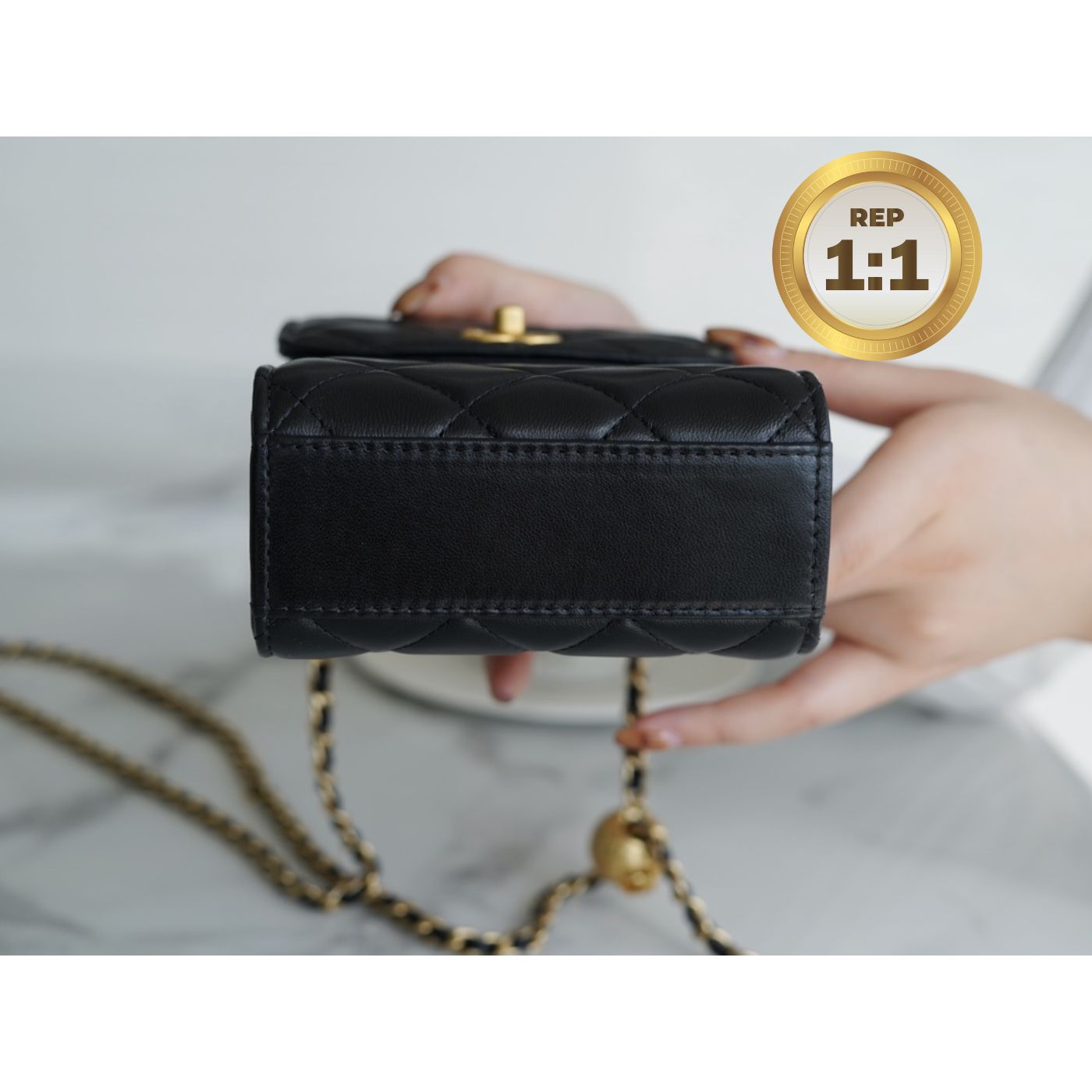 [REP 1:1] Chanel Quilted Phone Holder Bag Black For Women 17cm/6.6in